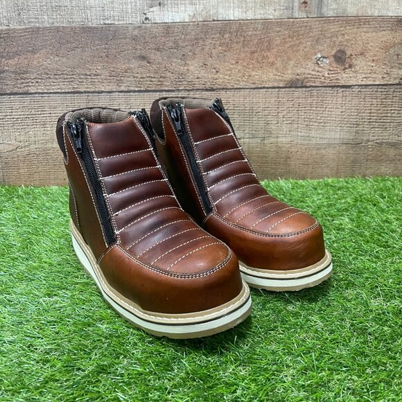 Men's Genuine Leather Zip Up Steel Toe Strong Sole Work Boots 337 - Picture 8 of 9